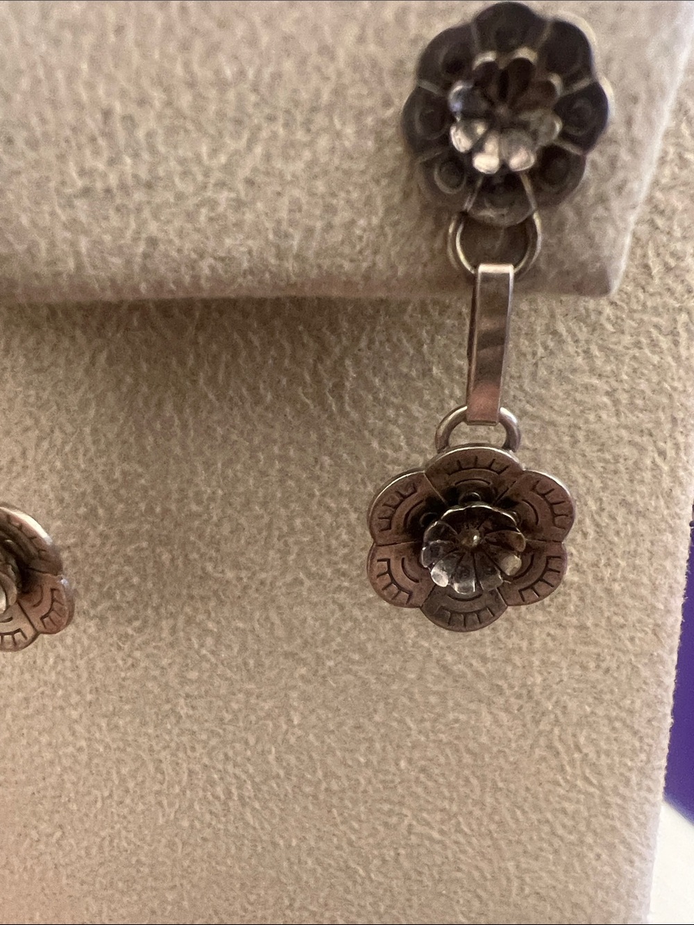 Sterling Floral Drop Earrings in Silver - Picture 3 of 9